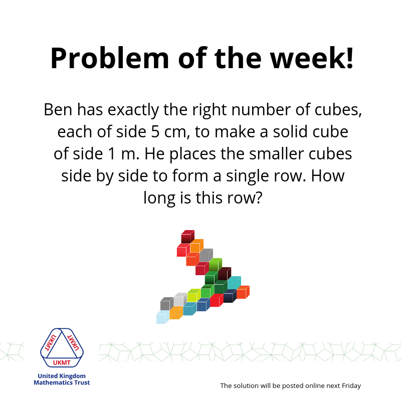 UKMathsTrust's tweet image. Problem of the week! The solution to the previous one in the comments section below. Can you solve this?
#ProblemOfTheWeek #UKMT #UKMathsTrust #LoveMaths #Mathematics