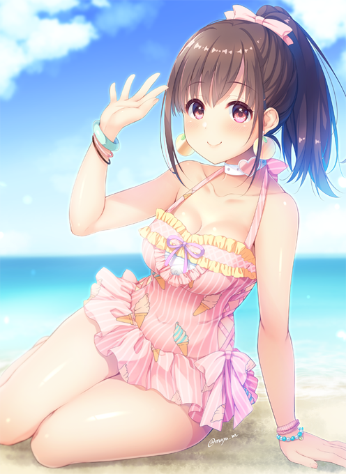 水着ちょこ先輩描いた～～～シャニマスの衣装ごとに髪型変わるとこ、めっちゃ好き#園田智代子 