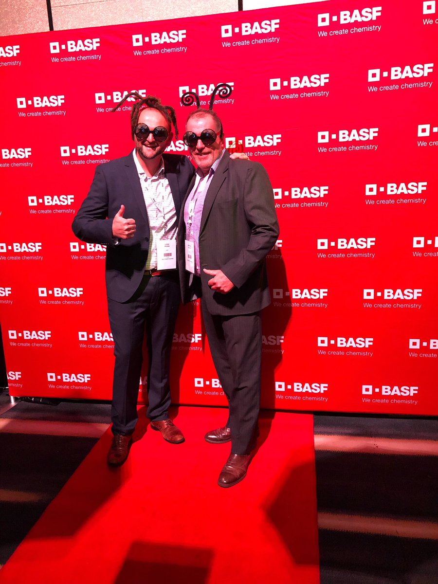 BASF_Agro_Au's tweet photo. Are you at the BASF EduCon Gala tonight? Make sure you head by the BASF photo booth for a snap! @LeighPronk and @Wigan1066 setting high style standards this evening 👌 #EduCon19 #WeCreateChemistry #BASF https://t.co/t27grT8J8G