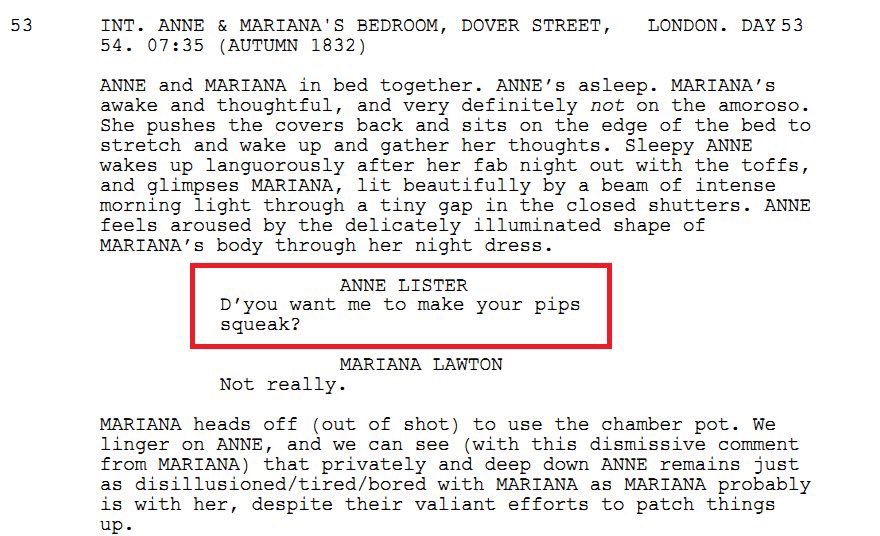 beakybox's tweet image. I think this is my fav deleted line yet #GentlemanJack #Shootingscript
