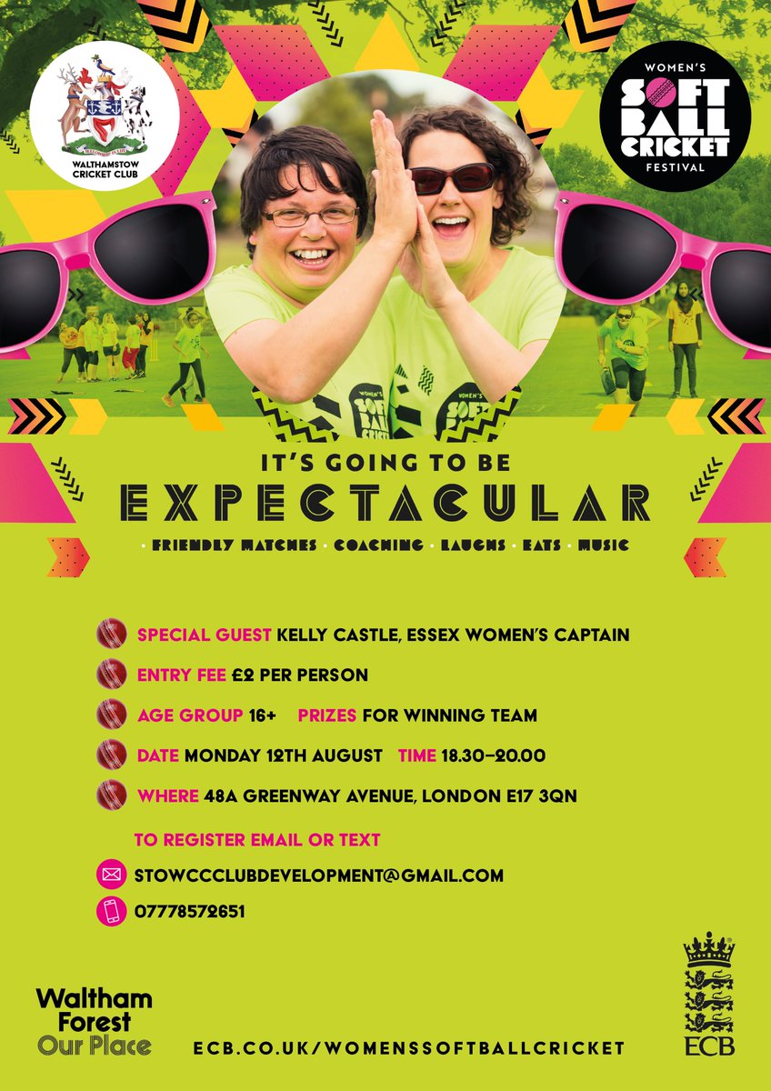 On Monday we will host our inaugural Women’s Softball Cricket Festival 🏏🏏

✔️For ages 16+
✔️Equipment will be provided
✔️You don't need to enter a whole team. Just bring yourself &amp; your friends
✔️Bringing cricket to the whole of the borough

Got a ❓Text Avi. Details are👇👇👇