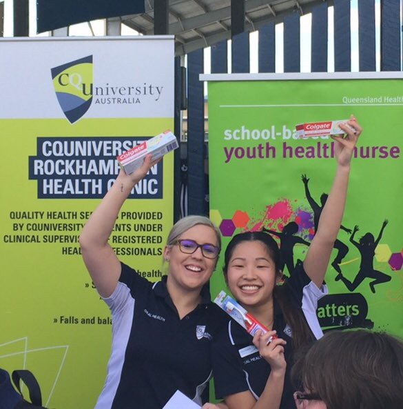 smartOHT's tweet image. 40mins, 4 @CQUni_HMAS Oral Health Students, 1 dental therapist, 2 oral health therapists, 1 @CQUni nutrition student,  1 Nurse, 1 school guidance officer &amp;amp; @Colgate supplies = an action packed pop up Dental Health Week school event in Rockhampton this week. #CQUBOralHealth