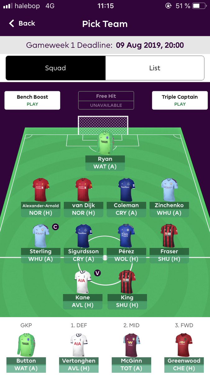 eric_blomquist's tweet photo. @FPL_Swe Va tycker du om detta? Har lite problem i backlinjen, vill inte sätta vertonghen på bänken men vet inte vem man ska byta mot? https://t.co/PfAhbbuzwM