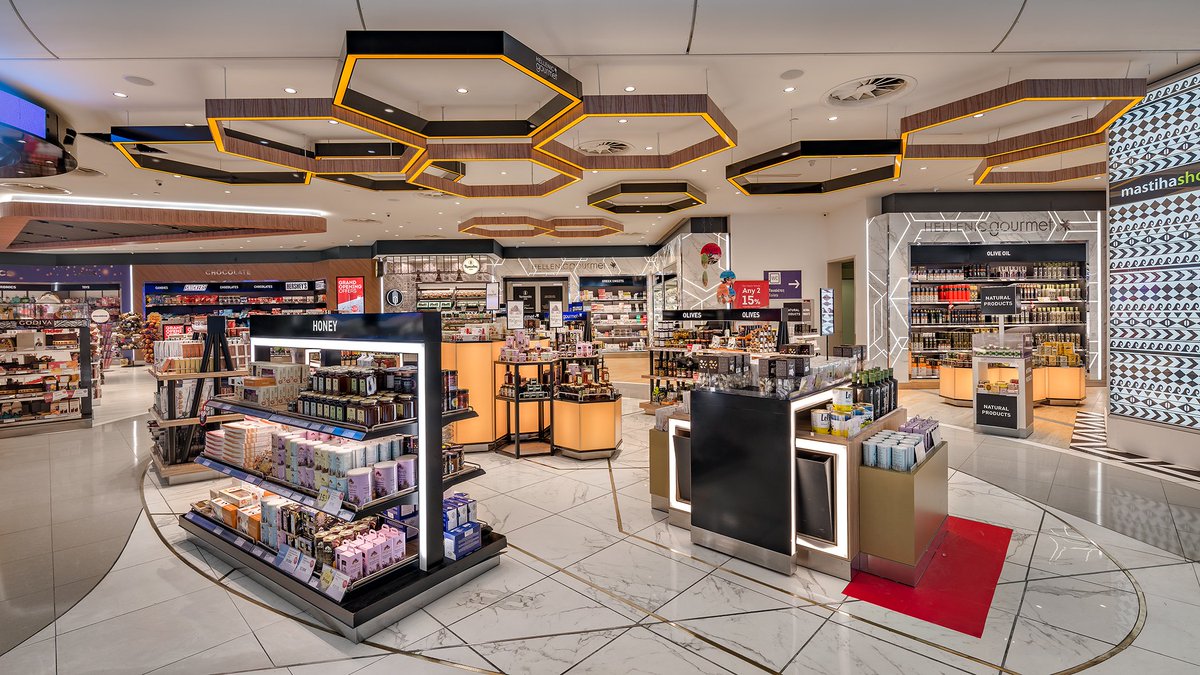 When designing the Hellenic duty free store in Athens airport we aimed to integrate features that were unique to Greece. The store is based on the classic structure of the honeycomb to echo the importance of honey in the countries heritage. #dutyfree #heritage #greece