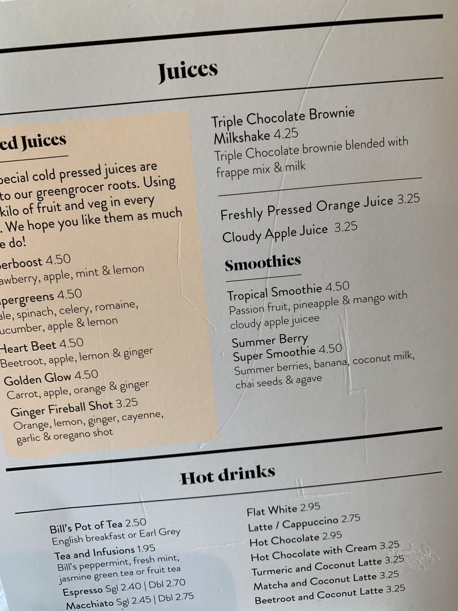 IJcomms_isabel's tweet image. You know you love your job when you can’t ignore typos on a menu. Everyone needs a #copywriter and double proofing systems. Shame, as I absolutely love @BillsRestaurant #juice #callifyouneedhelp #freelancelife