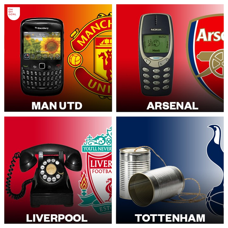 OhMyGoalUS's tweet photo. Phones the last time these teams won the Premier League... 🤣🤣🤣 https://t.co/ZPcuynBXjw