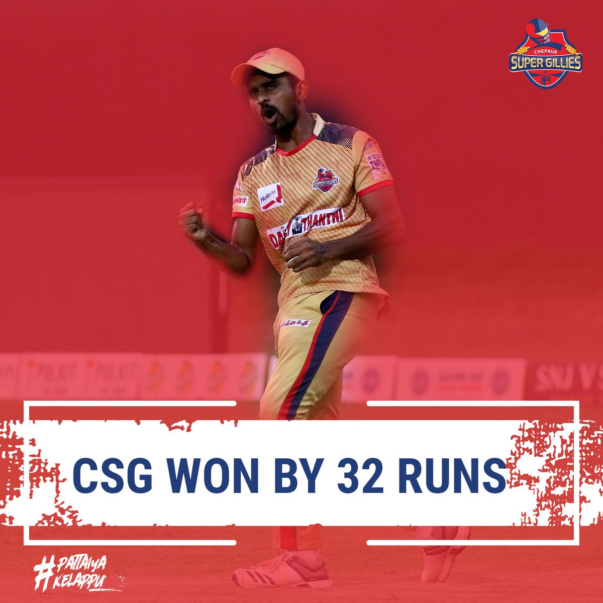 supergillies's tweet photo. Tuti Patriots bundled out for 95 runs in 18.5 overs, Chepauk Super Gillies won by 32 runs to finish at the second position in the points table. 

We will face Dindigul Dragons in the first qualifier on Sunday 

#PattaiyaKelappu #TNPL2019 #TPvCSG https://t.co/d6gMQazjHH