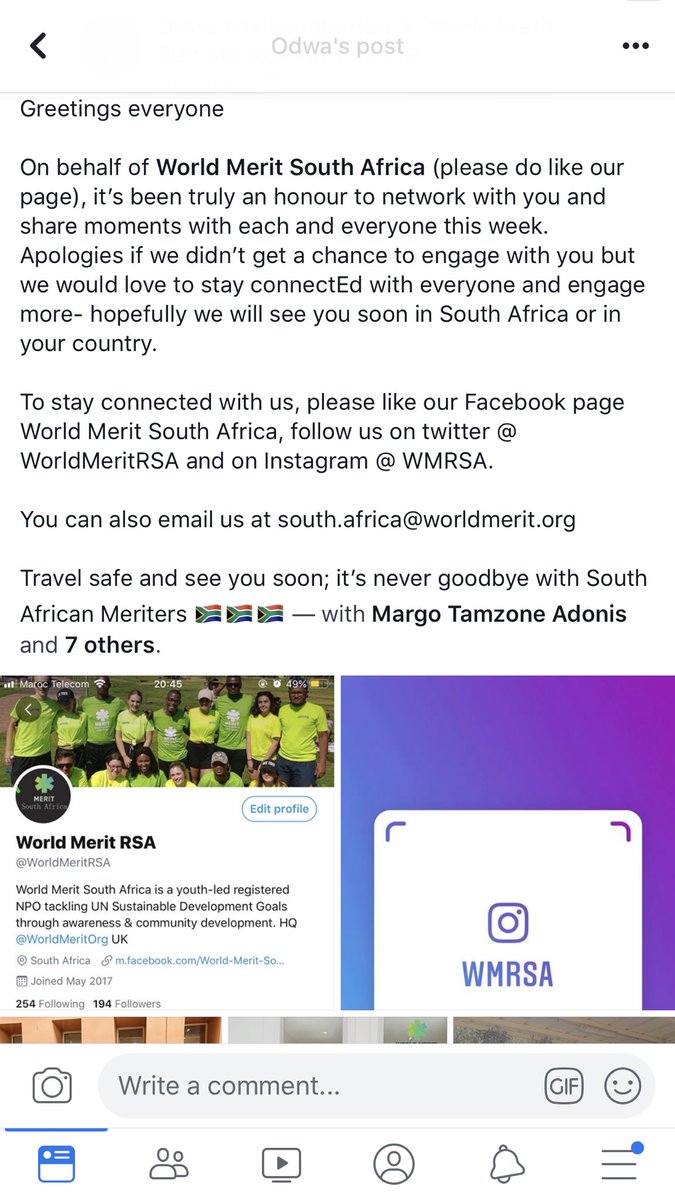 WorldMeritRSA's tweet photo. Last day at the World Merit Summit 2019: good byes; going back to continue with the work, continue giving back, it is no longer JUST the usual but with more knowledge, new tips and more information. Thank you @MeritMorocco for hosting us. #meritsummit2019  #MeritImpact #wmrsa https://t.co/VOtYBp06Bc