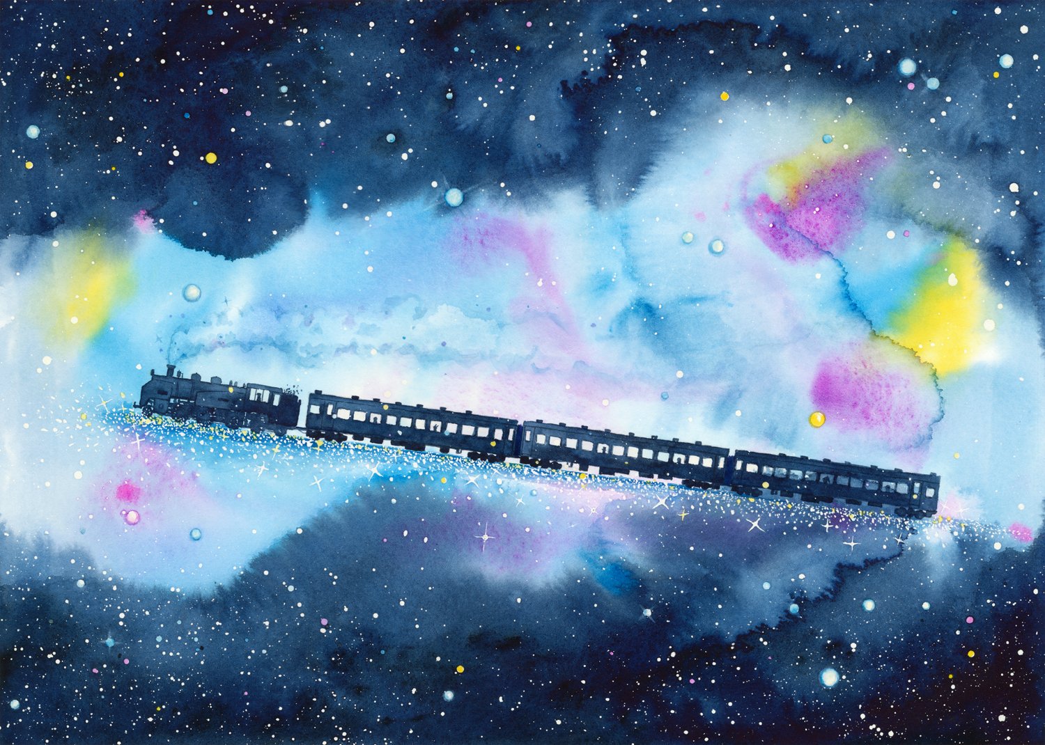 『銀河鉄道の夜を駆ける』水彩色鉛筆&パステル画 ★原画1点物 銀河鉄道の夜を駆ける』水彩色鉛筆&パステル画 ☆原画1点物