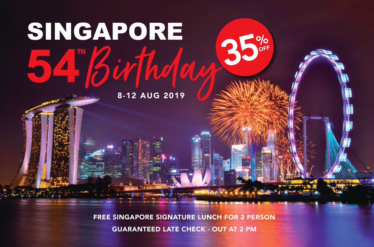 Celebrate Singapore's 54th National Day with our exclusive 5-DAY ONLY promotion!

Book direct and enjoy incredible save at 35%. Complete your stay with our complimentary Singapore Signature Set Lunch for 2 persons.

Book now until 12 Aug 2019 at bit.ly/2MLuJkf