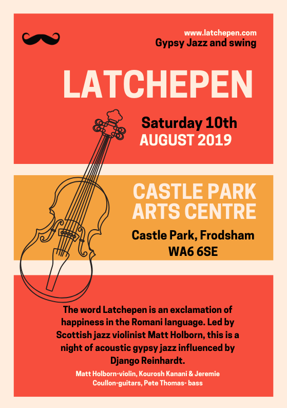 CRelocation's tweet image. Tomorrow, Saturday 10th at 8pm – Latchepen are coming to #Frodsham - a top London-based band born out of collective admiration of Django Reinhardt and all that swings. Tickets are £15and available from @CastleParkArt Centre.