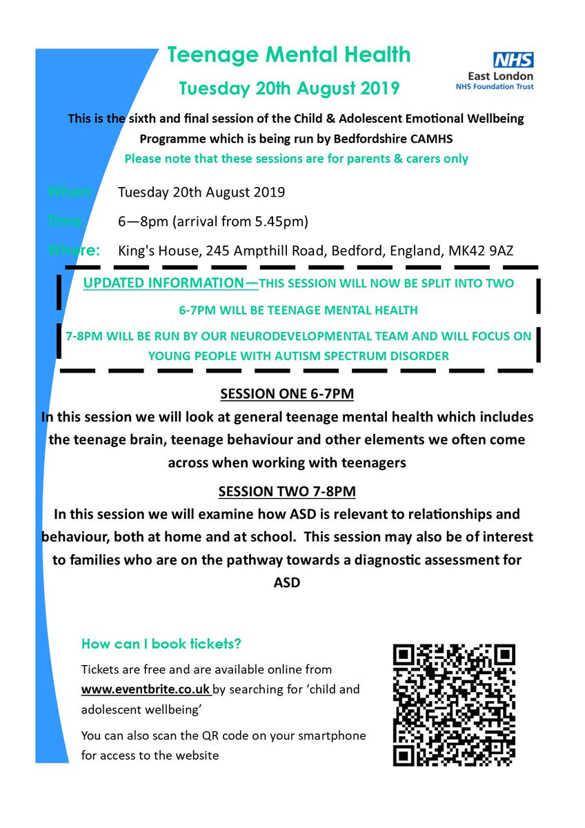 camhswellbeing1's tweet photo. We still have places left on our August wellbeing session so please share the poster! 
1st half will be Teenage Mental Health and 2nd half will be ASD based.
Any questions can be asked through Eventbrite.
We look forward to seeing you all there! 🤗😃 https://t.co/k8ZBst0vki