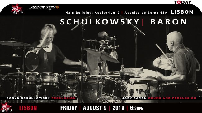 jazzsharing's tweet photo. →@GulbenkianMusic JAZZ EM AGOSTO 2019
#Lisbon
BARON | SCHULKOWSKY 
[new rhythmic paradigms; percussion-innovators]
→https://t.co/7hXmybkGV5
#JoeyBaron #RobynSchulkowsky
> Main Building; Auditorium2, 
TODAY 6:30pm 
→https://t.co/nx7gYkQ4Au https://t.co/KngVGShNHH
