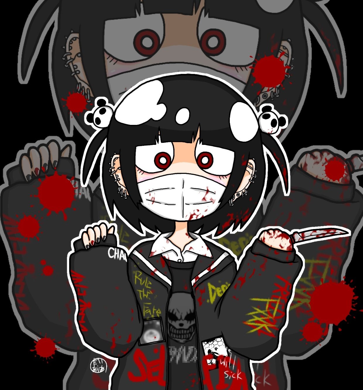 だい ありあ 5月デザフェス両日 殺戮パンダ女子 イラスト 絵描き 絵描き人 ピアス女子 ピアス ボディピアス ピアス好きな人rt 前髪ぱっつん パンダ セーラージャージ マスク女子 病み メンヘラ 創作の狼煙 絵描きの輪 T Co