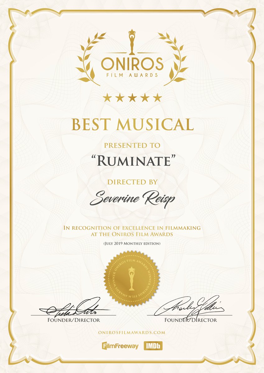 SeverineReisp's tweet photo. Super excited to say that my film Ruminate won Best Musical and Best Choreography at Oniros Film Awards. @OnirosFilmAward  ❤️🎬 #film #filmfestival #movie #director #actor #producer #passion https://t.co/Gok1UjWVkk