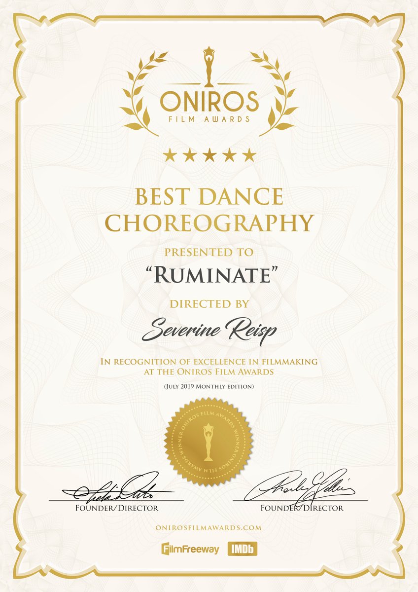 SeverineReisp's tweet photo. Super excited to say that my film Ruminate won Best Musical and Best Choreography at Oniros Film Awards. @OnirosFilmAward  ❤️🎬 #film #filmfestival #movie #director #actor #producer #passion https://t.co/Gok1UjWVkk