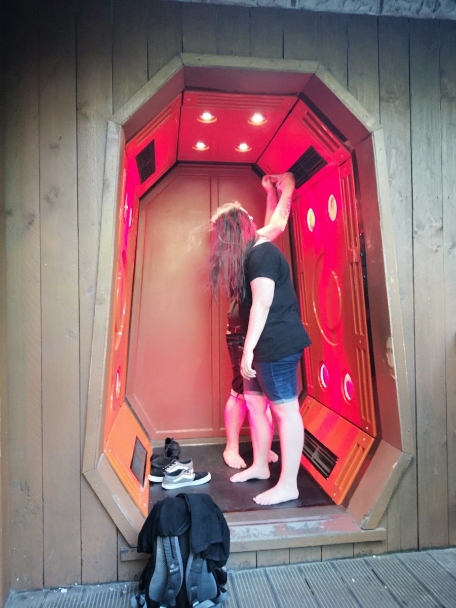 dryer near a water ride at Phantasialand Brühl with people in it.