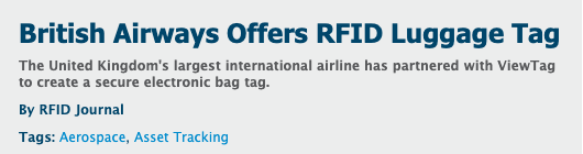 EcartesTech's tweet photo. #RFIDNews : @British_Airways partners with @ViewTag to offer RFID Luggage tag to fast-track check-in process! via @RFIDJournal 
https://t.co/wKJ3kNXak3

#RFID #Smoothcheckinprocess #RFIDtechnology #IOT #FutureisRFID https://t.co/fW1YroyQR8