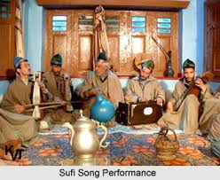 Can you see ghatam ghara or matka in blue color in the middle. Much like ghatam it is played. Here it seems replaced tabla or nagada? Old traditional Kashmiri singing done accompanied by this matka.