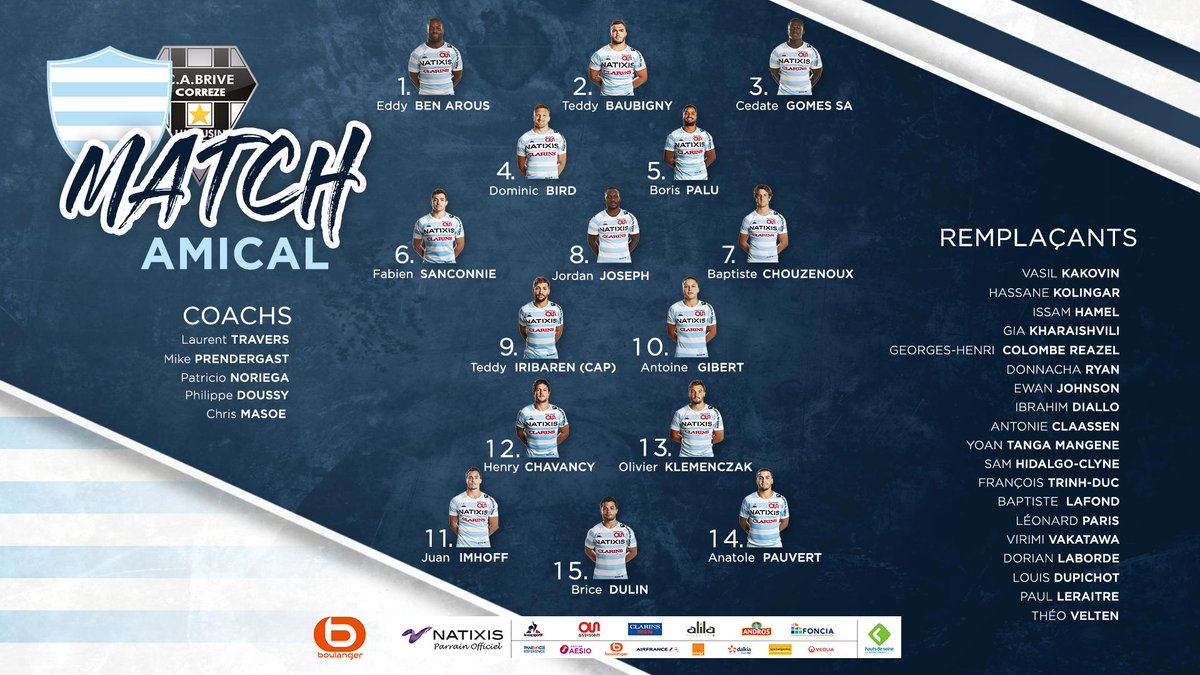 racing92's tweet photo. 📄Découvrez la composition pour le match amical contre le @CABCLRUGBY à 20h à Biars-sur-Cère.

#RacingFamily #CABR92 https://t.co/1qmgeuwrsY
