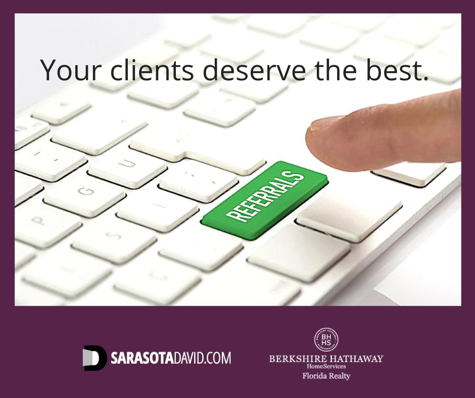 When I'm looking for a referral agent, I'm looking for someone who knows their local market and has a strong online presence.  sarasotadavid.com lakewoodranchdavid.com davidbarrhomes.com  #sarasotarealtor #realtorreferral #realestatereferral #sarasotabuyersagent #bhhs