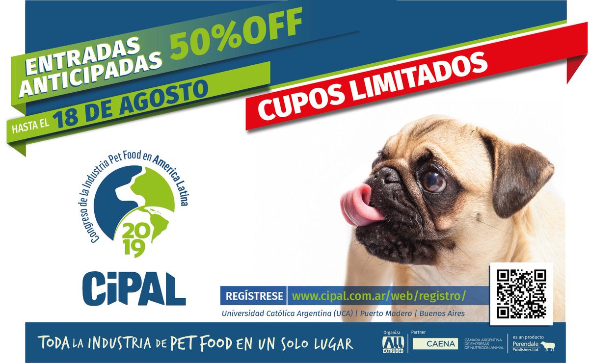 Ya te registraste para participar de #CIPAL2019? Recordá que el descuento por entradas anticipadas finaliza el 18/08! No te pierdas la oportunidad de relacionarte con expertos internacionales de la industria del #petfood! Registrate aquí cipal.com.ar/web/registro/ #mascotas #feed