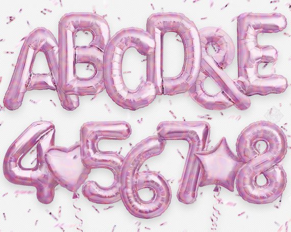 DigiWorkshop_'s tweet photo. Pink Letters &amp; Numbers Foil Balloon, Confetti. Iridescent Png #Clipart, Photoshop Overlays For Editing Photo, Collages Birthday Party etc. #scrapbooking #illustration #creative #artwork #printables #cardmaking #etsy https://t.co/H9SzIHm4KQ https://t.co/yetn0waSJU