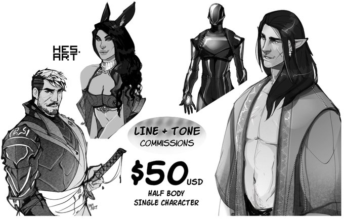 ? Line &amp; Tone commission form open! ?
I'm accepting 5 slots and the form will be open until tomorrow night, plenty of time to get requests in. Accepted slots will be emailed. 
?All fandoms, ttrpg, OCs!
?$50 each, 1 half body line&amp;tone character. 
?https://t.co/sx0WeXF1dY 