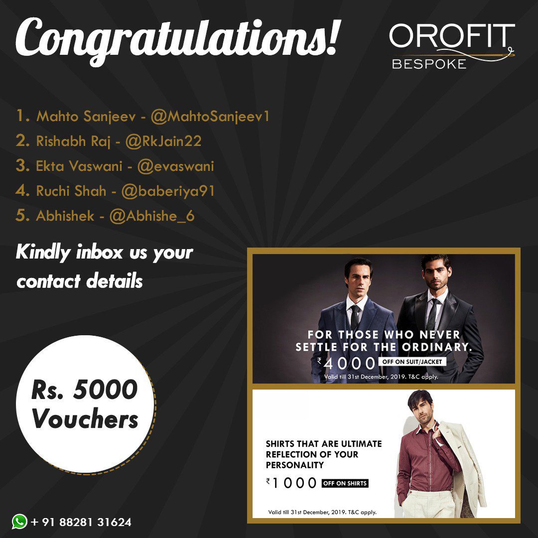 orofitbespoke's tweet photo. Congratulations to all the winners of #BespokeBandhan contest. Kindly DM us your contact details.
#orofit #bespoke #contest #mumbai https://t.co/z79P8Lue73