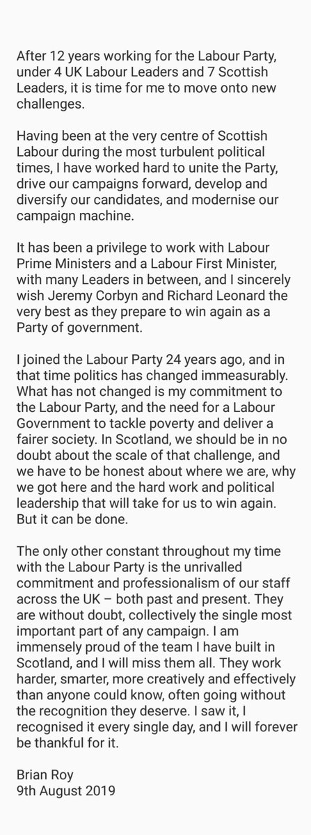 After 12 years working for the Labour Party, 11 Leaders and one or two elections in between, just like Kieran Tierney it's now time for a new challenge.