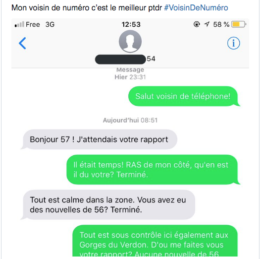 SpinInteractive's tweet photo. #Socialnetworks - #VoisinDeNumero, le hashtag qui rapproche les gens (ou pas).
Un défi lancé sur Twitter consistant tout simplement à envoyer un SMS à ses voisins de numéro et à partager ensuite les échanges sur la toile 📱

https://t.co/xZpEO1oVwr via @Fredzone 

#Twitter https://t.co/Asjyhh5Hxe