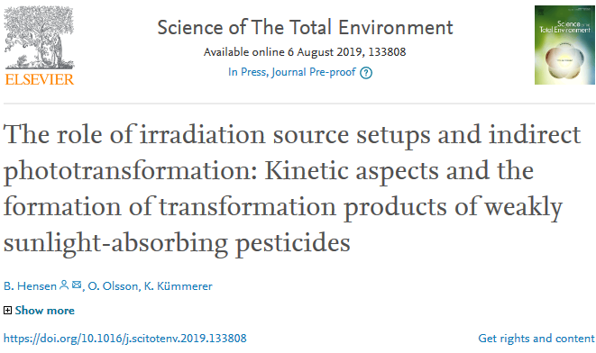 OliverOlsson_de's tweet photo. Just published!
Photolysis led to TPs for Penconazole that were hitherto unknown!
Indirect photolysis led to different TPs for Mecoprop compared to direct photolysis!
#MUTReWa @ReWaMnet @BMBF_Bund @KKuemmererlab https://t.co/xKjQ7J3dIL