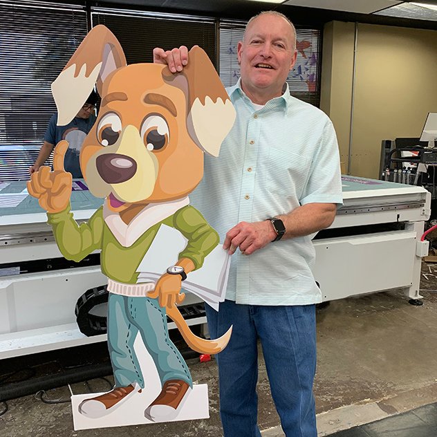 FlexPressUSA's tweet image. Making cool cut outs on our flatbed cutter sure beats being outside in the Dog Days of Summer. Stay safe, stay hydrated, and have fun this weekend! #Colex #flatbedcutter #weloveourjobs