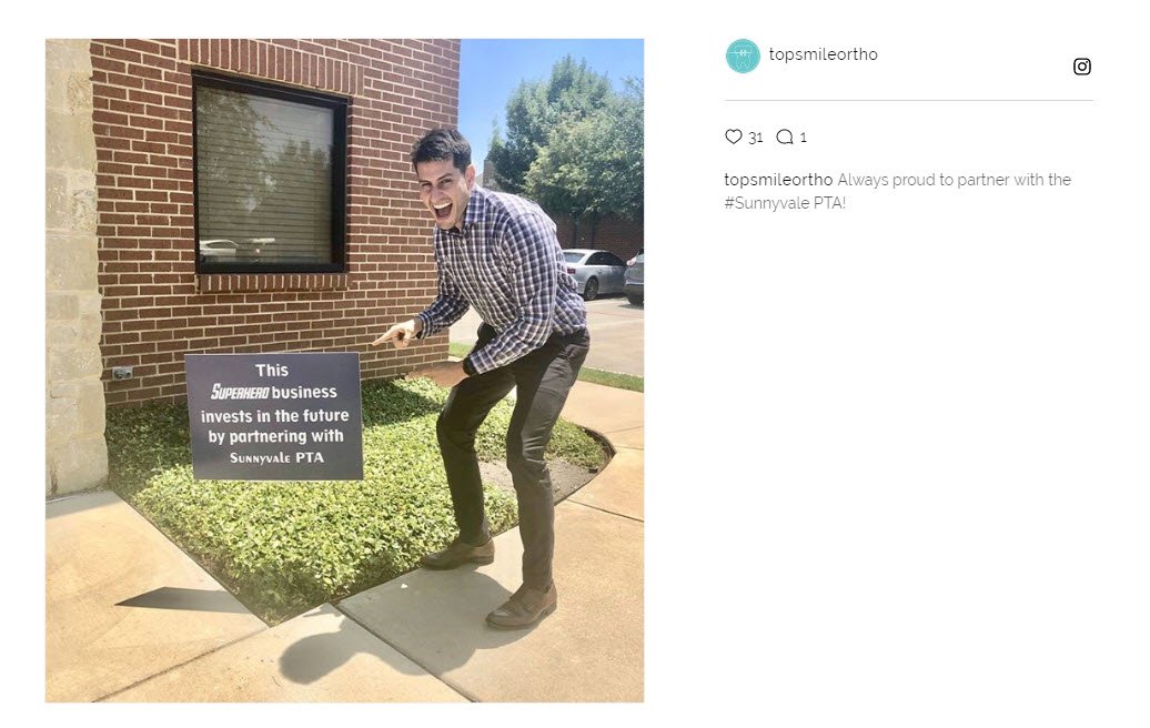 We love our sponsors - they make us laugh 🤣  Keep an eye out for this sign in front of local businesses.  These are Sunnyvale PTA's top tier sponsors and truly support our community. Head on in and tell them thank you 💙💛💙💛