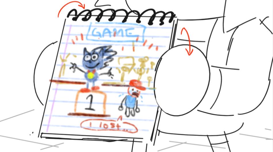 Ofc I had to include a crayon 
drawing joke. I set out to canonize Sonic defeating M*rio and proving his superiority in the oly-I mean summer/winter sports games. (2/6) 