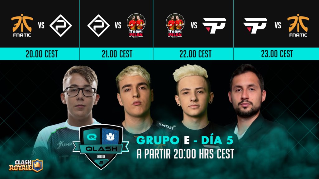 QLASH_Spain's tweet photo. #GAMEDAY5
20:00
@FNATIC๐@Outplayedstaff
21:00
@Outplayedstaff๐#TeamPelonArmy
22:00
@TeamPelonArmy๐@paiNGamingBR
23:00
@paiNGamingBR๐@FNATIC
#ForzaQLASH #QL2 https://t.co/OTQttVwv8z