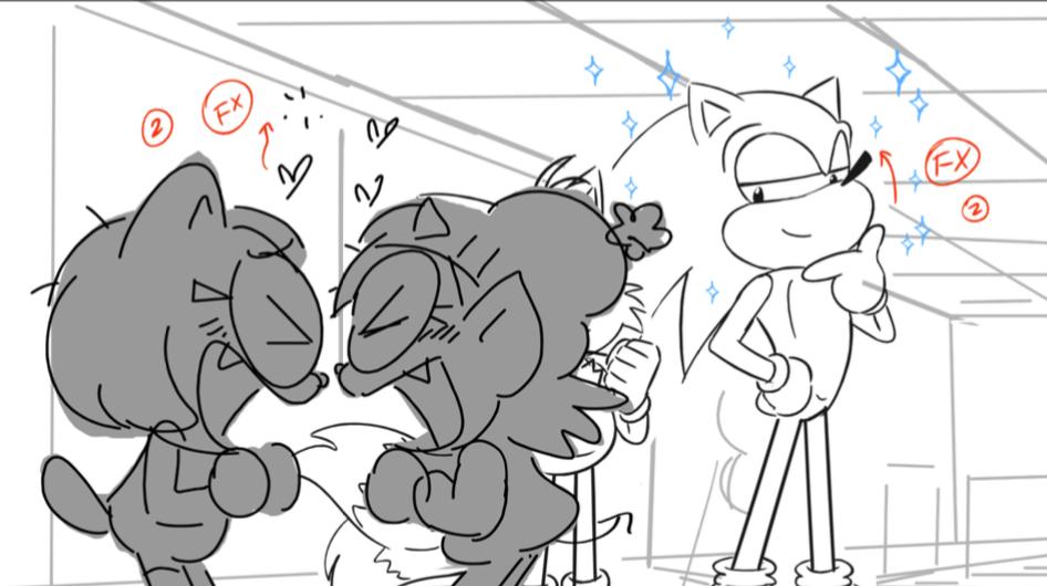 Gonna upload some of my boards from Let's Meet Sonic! This ep was literally a dream come true to work on. I'm so beyond honored to have been able to draw and write Sonic and Tails as a job. Baby Me would be reeling! (1/6) 