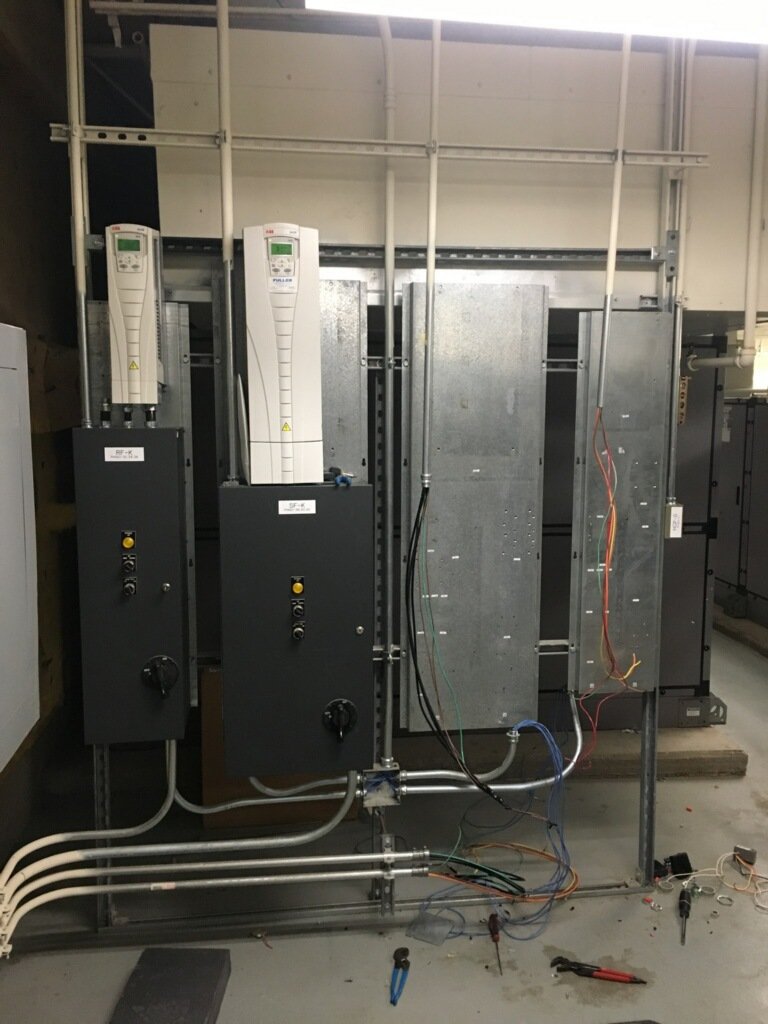 FullerEngr's tweet photo. Just a few before and after shots of a Qty. (25) #ABB VFD swap-out project performed at one of our local school systems after a massive power outage. Fuller Engineering is Indiana's source for all-things #ABBVFD. #HVAC #Turnkey #WeLoveOurTechs https://t.co/SRNBzERqr9