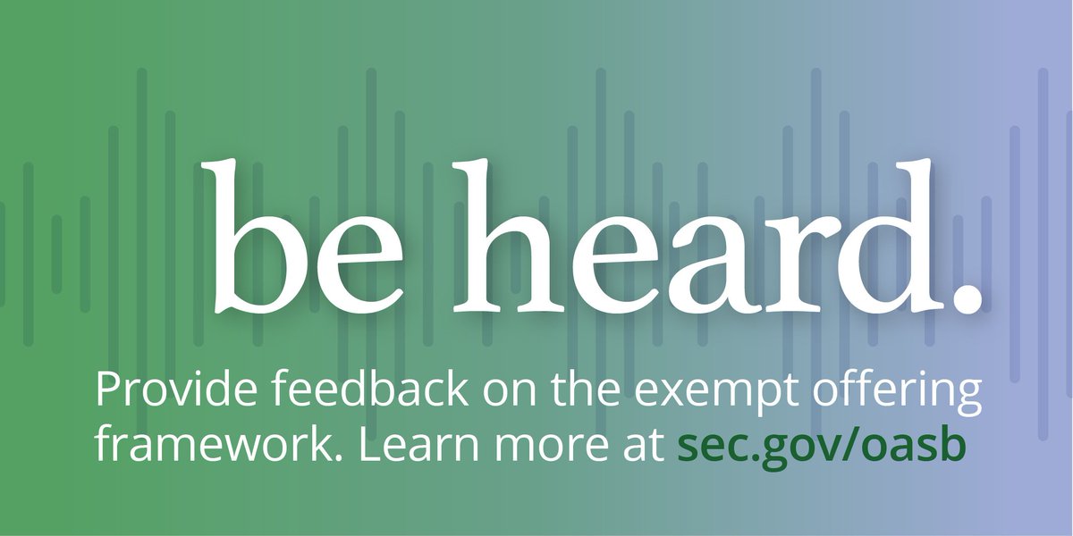 SECGov's tweet photo. #seekingcomment: Chairman Clayton has described the current exempt offering framework as an “elaborate patchwork.”  We’re seeking feedback on how to harmonize these rules, and we want to hear from you! Info: https://t.co/KHGxetX6fg  #RegD  #506c  #RegA  #RegCrowdfunding  #RegCF https://t.co/8nnsLGUjZ8