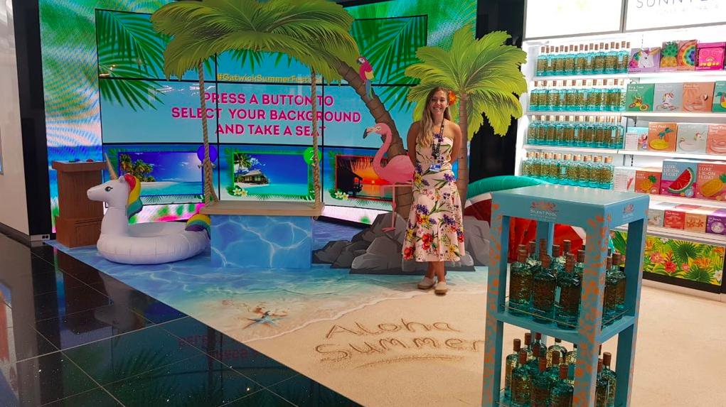 ABM_Experience's tweet image. Passing through @Gatwick_Airport? Don't forget to check out our #AlohaSummer installation at #Dufry showcasing a selection of #Summer offers from @SilentPoolGin, Sunny Life and @Polaroid