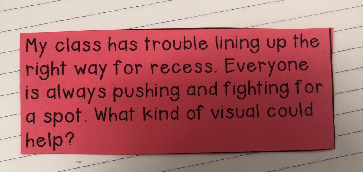 A visual to support problems lining up would be assigning students to numbered Velcro spots on the floor! #KleinRLS #displayitdontsayit <a href="/mikkelsenMC/">Sydnee Mikkelsen</a> <a href="/cirwin47087384/">cirwin</a> <a href="/sspardella1/">Sarah Spardella</a>