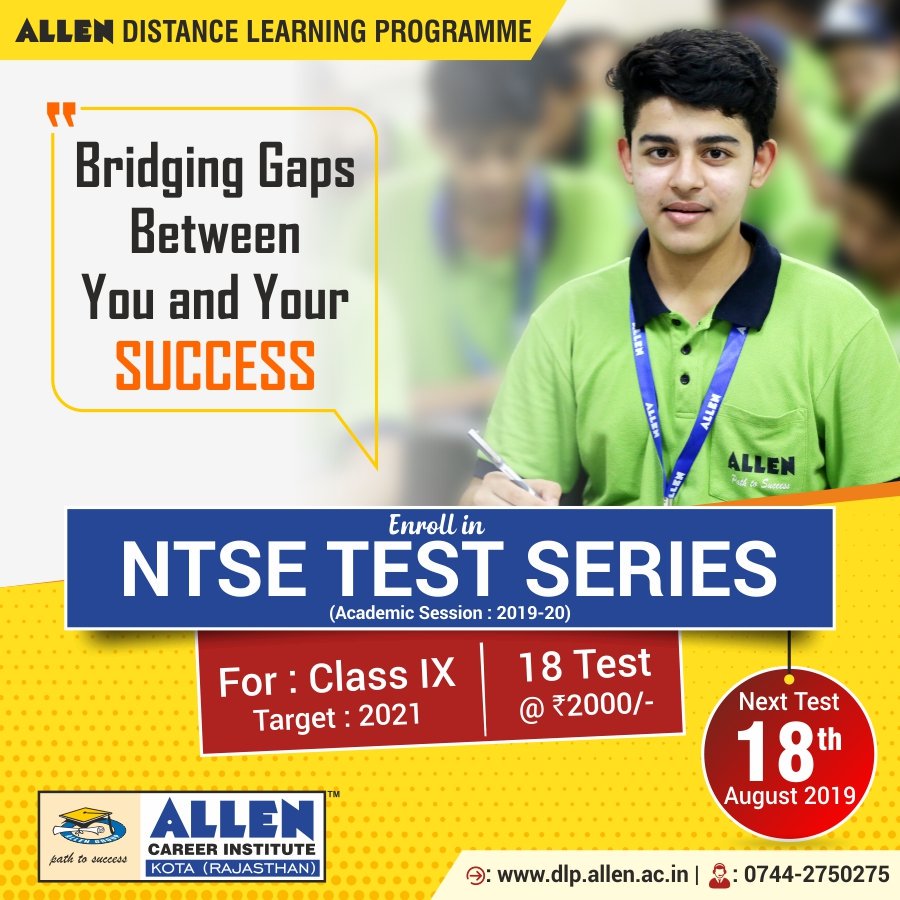 ALLENkota's tweet photo. 👉 ALLEN #DistanceLearningProgramme
🔹 Bridging Gaps between You and Your Success
🔹 Enroll in #NTSE Test Series (2019-20)
🔹 For Class IX (Target: 2021)
👉 18 Test @ ₹2000/-
✔️ Next Test: 18 August 2019
👉 Visit: https://t.co/97XFe1gicT
📞 0744-2750275
#ALLENDlp #Kotacoaching https://t.co/wRmo9kMax5