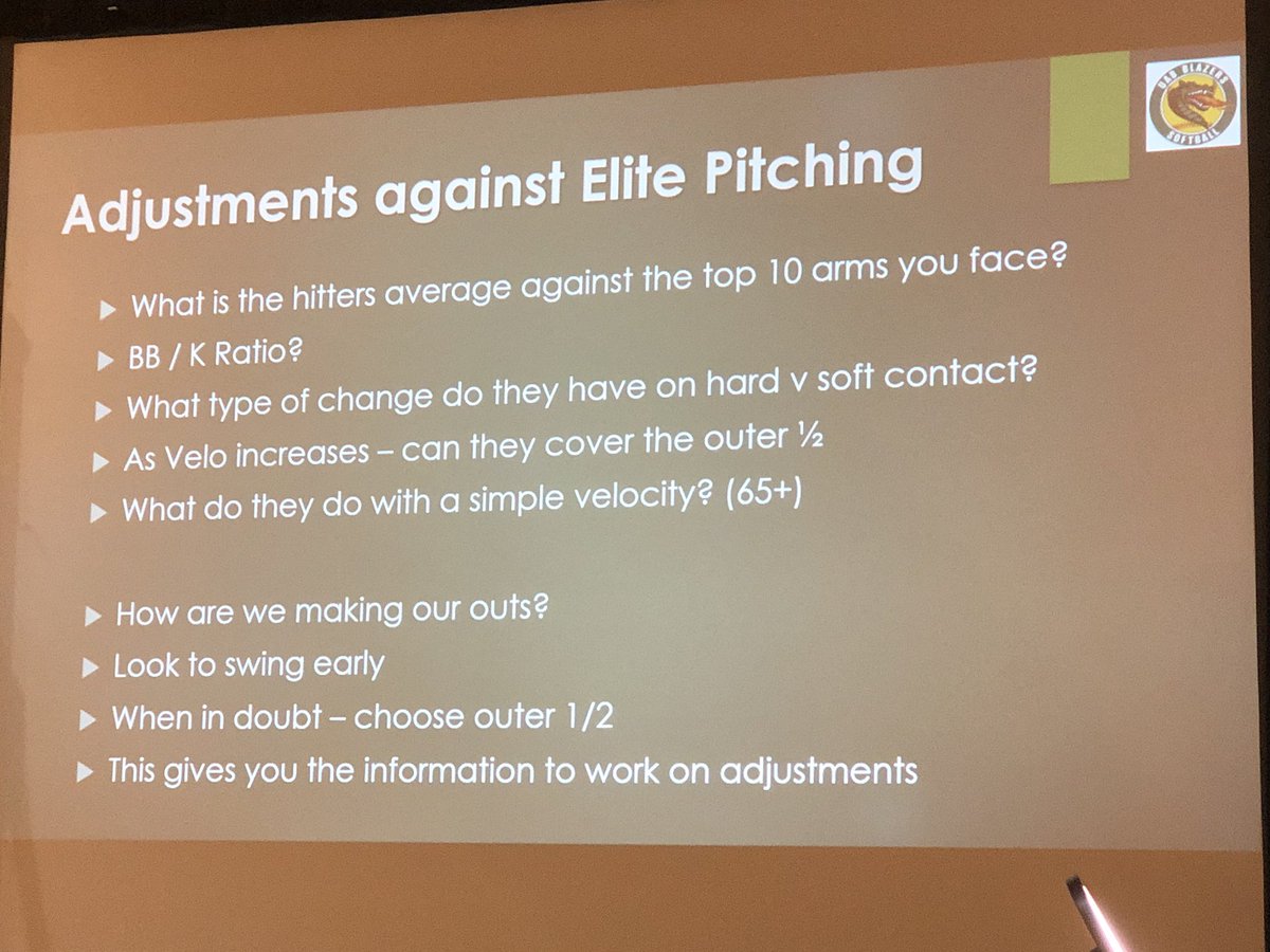softballexcel's tweet photo. @UAB_SB Jimmy Kolaitis teaches hitters to be cognizant of trends &amp; know how they’re making outs. If you’re making the same outs against a pitcher they need to make a change that forces the pitcher to get them out in a differently. #hittingsummit #softballexcellence #uab #blazers https://t.co/VNubUUQwJk