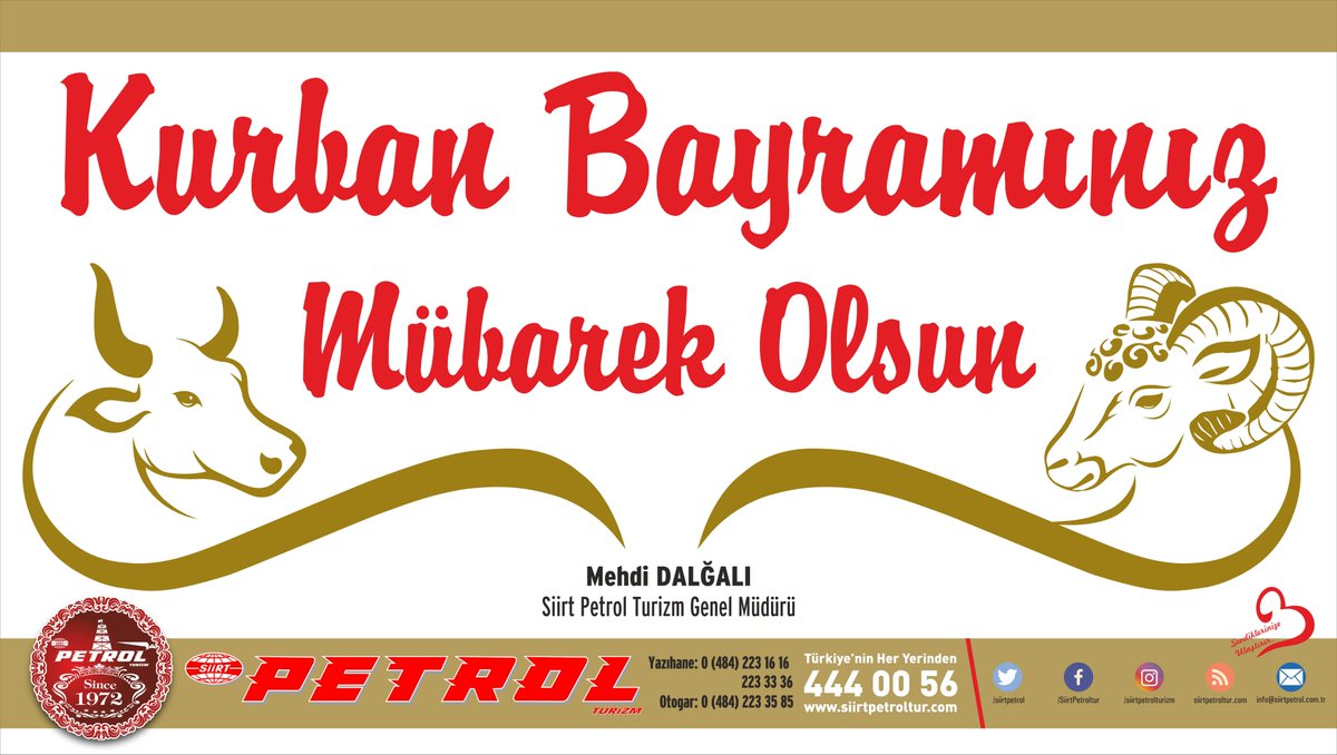 Sevdiklerinize kavuşmak, güzel bir tatilin tadını çıkarmak için yola çıkacak olan tüm hemşehrilerimize hayırlı yolculuklar diliyor, gidecekleri yerlere güvenle varmalarını temenni ediyoruz.

#kurbanbayrami #siirtpetrol