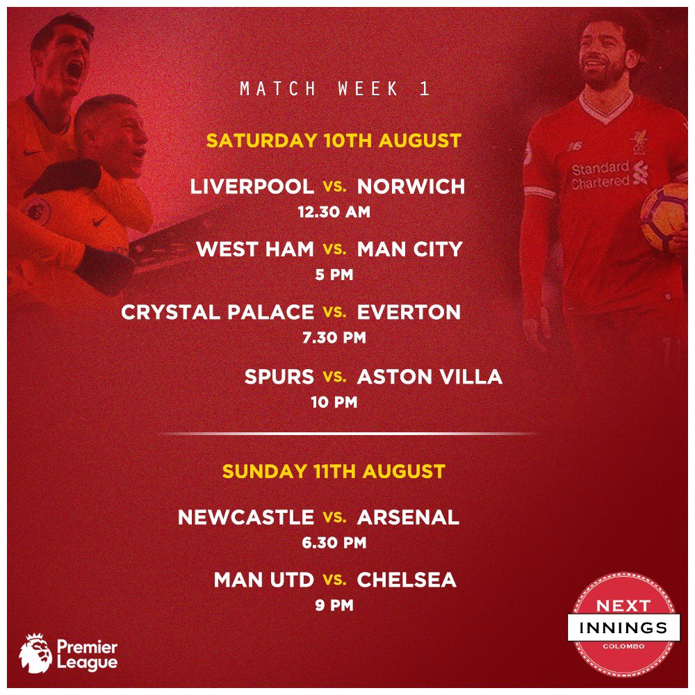 nextinnings's tweet photo. Whats on our 14ft Video walls and 75inch Surround screens for The EPL 2019! Here's the League Fixtures! Makes your reservation today!
#NextInnings #OldDutchHospital #Colombo #SriLanka #Sports #Football #SportsLounge #PremierLeague #EPL https://t.co/GjcJWS4fME