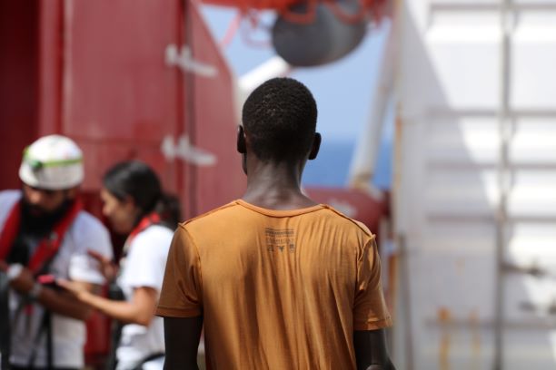SOSMedIntl's tweet photo. UPDATE: 85 people, incl. 4 children, rescued from a rubber boat in distress spotted by an EU aircraft this morning. The two-hour operation took place in intl. waters, 60nm from Libyan shores. The #OceanViking remains in the area, ready to assist other potential boats in distress. https://t.co/LjrJXwrN68