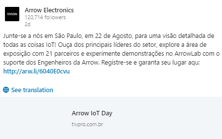 TDecNetworks's tweet photo. A TDec vai... E convida a todos os clientes para irem também!

#tdec #arrow #iot

https://t.co/2GM9kiaMM1 https://t.co/P7XZJ8o3Ux