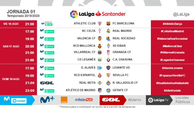 Los nuevos horarios de la jornada 1 de LaLiga Santander.
