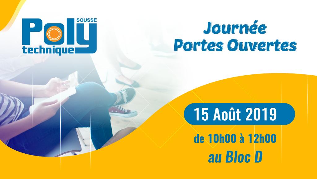 PolytecSousse's tweet photo. L'Ecole Polytechnique de Sousse vous invite à la journée portes ouvertes qui aura lieu le jeudi 15 Août 2019 au Bloc D.
Futurs étudiants et parents seront les bienvenus.
Vous pouvez poser toutes vos questions à notre équipe (enseignants et administration).
#PolytecSousse https://t.co/I9A6AP0512