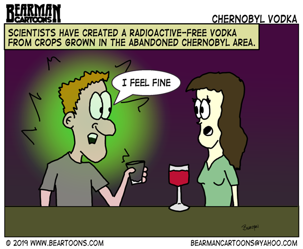 BearmanCartoons's tweet photo. So now Chernobyl Vodka is a thing.   https://t.co/7BtreYsCf9 #chernobyl #atomikvodka https://t.co/sODDKU1N1a